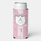 Preppy Roze Monogram Pickleball Cadeau voor Haar Seltzer Blikjeskoeler (Seltzer Voorkant)