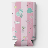 Preppy Roze Monogram Pickleball Cadeau voor Haar Seltzer Blikjeskoeler (Achterkant)