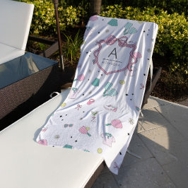 Preppy Roze Monogram Pickleball Cadeau voor Haar Strandlaken