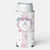 Preppy Roze Monogram Pickleball Gift voor haar Seltzer Blikjeskoeler (Seltzer Voorkant)