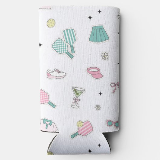 Preppy Roze Monogram Pickleball Gift voor haar Seltzer Blikjeskoeler (Achterkant)