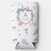 Preppy Roze Monogram Pickleball Gift voor haar Seltzer Blikjeskoeler (Voorkant)