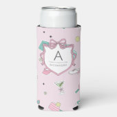 Preppy Roze Monogram Pickleball Gift voor haar Seltzer Blikjeskoeler (Seltzer Voorkant)