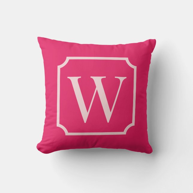 Preppy Roze Monogram Studentenhuis Kussen (Voorkant)