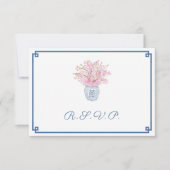 Preppy Roze & Navy Blauw Bruiloft Voedsel Keuzen RSVP Kaartje (Voorkant)