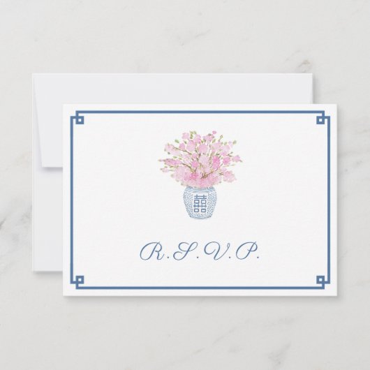 Preppy Roze & Navy Blauw Bruiloft Voedsel Keuzen RSVP Kaartje (Voorkant)