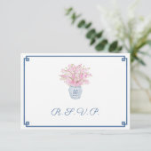 Preppy Roze & Navy Blauw Bruiloft Voedsel Keuzen RSVP Kaartje (Staand voorkant)