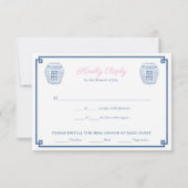 Preppy Roze & Navy Blauw Bruiloft Voedsel Keuzen RSVP Kaartje (Achterkant)