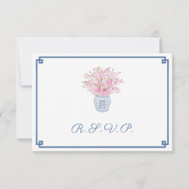 Preppy Roze & Navy Blauw Bruiloft Voedsel Keuzen RSVP Kaartje