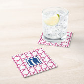 Preppy Roze Navy Brug Bamboe Patroon Monogram Kartonnen Onderzetters (Insitu)