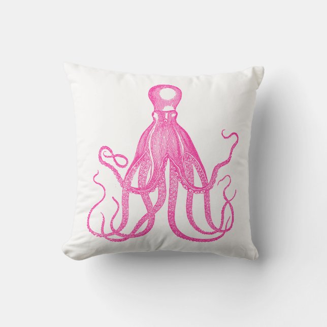 Preppy roze octopus kussen (Voorkant)