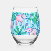 Preppy roze olifant palmboom wijnglas zonder voet (Voorkant)