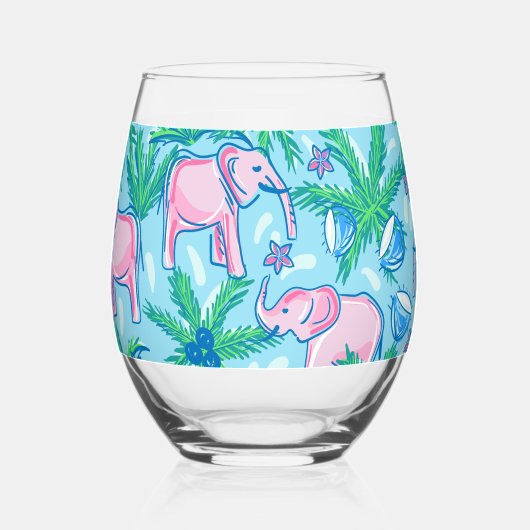 Preppy roze olifant palmboom wijnglas zonder voet (Achterkant)