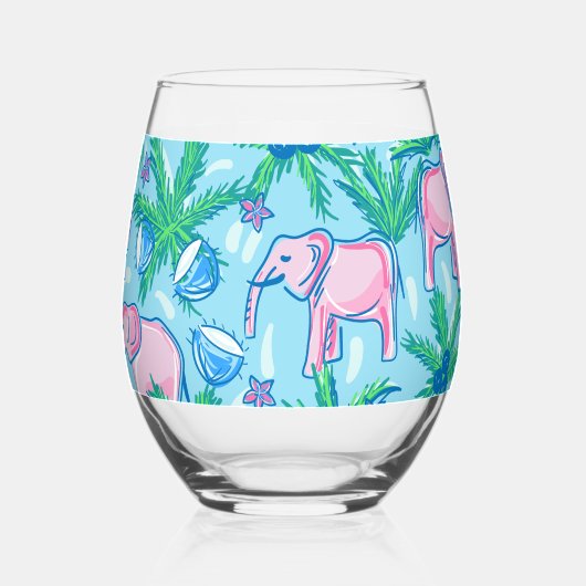 Preppy roze olifant palmboom wijnglas zonder voet (Links)