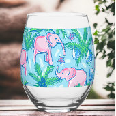 Preppy roze olifant palmboom wijnglas zonder voet