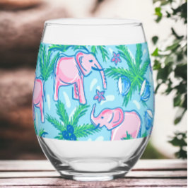 Preppy Roze Olifant Palmboom Wijnglas Zonder Voet
