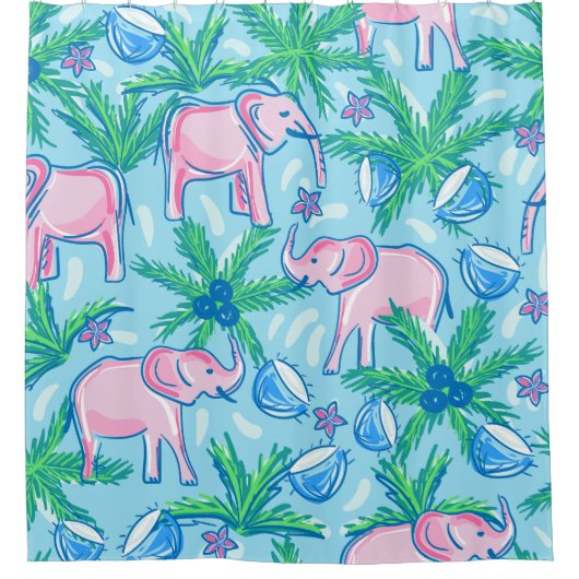Preppy roze olifant tropisch douchegordijn (Voorkant)