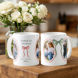 Preppy Roze Ovale Fotolijstjes met Saliegroene Str Koffiemok