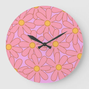 Preppy Roze Paarse Bloem Eenvoudig Bloemmotief Grote Klok