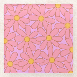 Preppy Roze Paarse bloemeneenvoudige bloemenpatroo Glazen Onderzetter