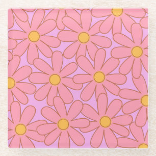 Preppy Roze Paarse bloemeneenvoudige bloemenpatroo Glazen Onderzetter