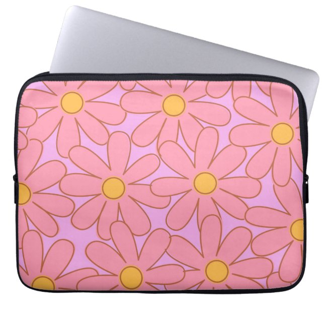 Preppy Roze Paarse bloemeneenvoudige bloemenpatroo Laptop Sleeve (Voorkant)