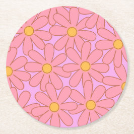 Preppy Roze Paarse bloemeneenvoudige bloemenpatroo Ronde Kartonnen Onderzetter