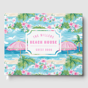 Preppy roze paraplu Beach House Gastenboek
