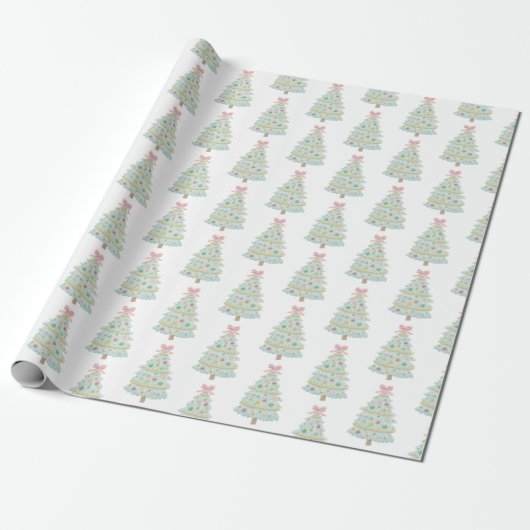Preppy Roze Pastel Kerstboom Cadeaupapier (Uitgerold)