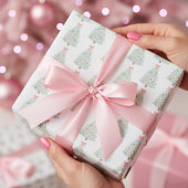 Preppy Roze Pastel Kerstboom Cadeaupapier
