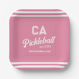 Preppy Roze Pickleball Club Custom Crest Party Papieren Bordje