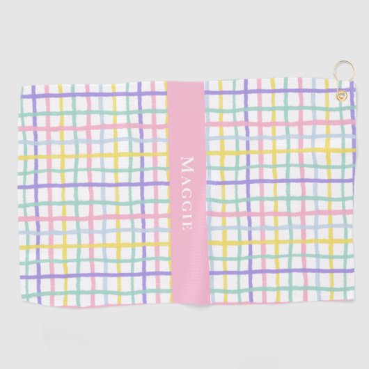 Preppy Roze Plaid Dames Gepersonaliseerd Golfhanddoek (Horizontaal)