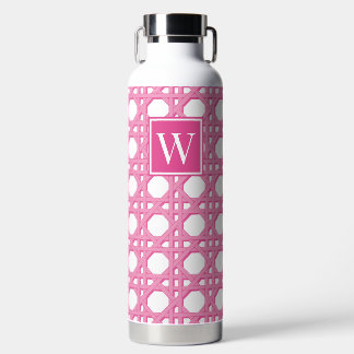 Preppy Roze Riet Rattan Lattice Monogram Waterfles