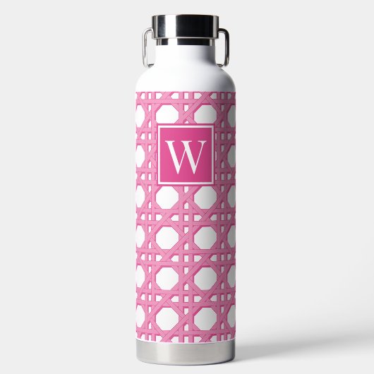 Preppy Roze Riet Rattan Lattice Monogram Waterfles (Voorkant)