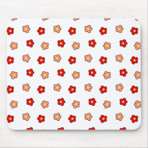 Preppy Roze Rode Bloem Patroon Witte Achtergrond Muismat
