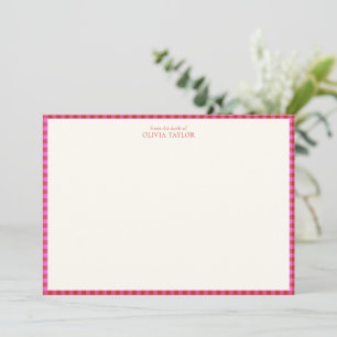 Preppy Roze Rood Gingham Plaid Gepersonaliseerde N Notitiekaartje