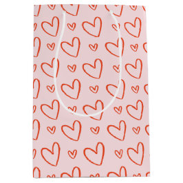 Preppy roze & rood hart doodles - Liefde Valentijn Medium Cadeauzakje
