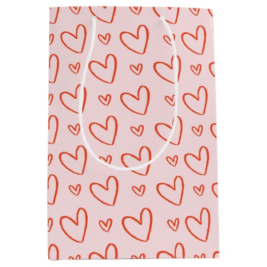 Preppy roze & rood hart doodles - Liefde Valentijn Medium Cadeauzakje (Voorkant)