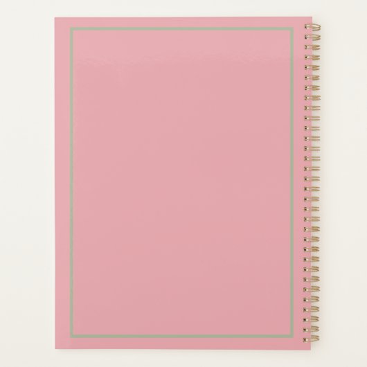 Preppy roze salie groen en crème monogram planner (Achterkant)