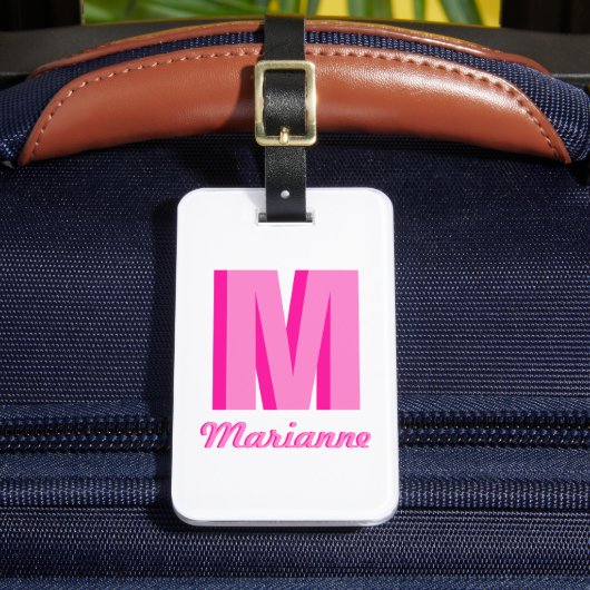Preppy Roze Schaduw Monogram Naam Met Initialen Bagagelabel (Voorkant Insitu 2)