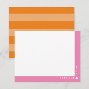 Preppy roze Sinaasappel strepen Schattige meisje g Notitiekaartje