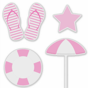 Preppy Roze Strand Zomer Set van 4 Sticker