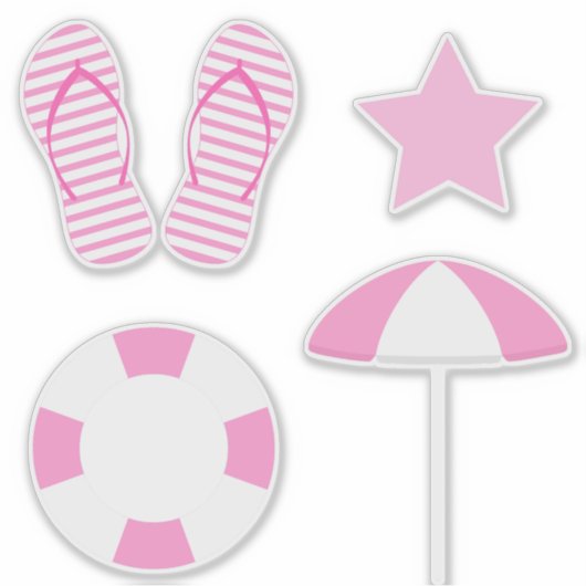 Preppy Roze Strand Zomer Set van 4 Sticker (Voorkant)