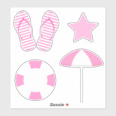 Preppy Roze Strand Zomer Set van 4 Sticker (Vel)