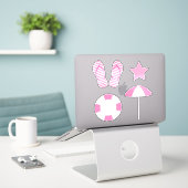 Preppy Roze Strand Zomer Set van 4 Sticker (Laptop op bureau)