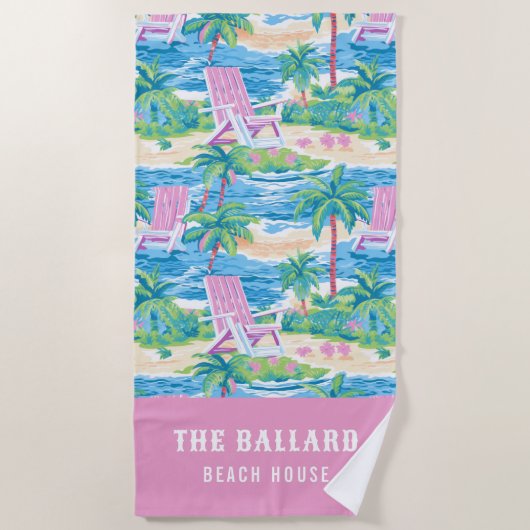 Preppy roze strandstoel | Beach House Strandlaken (Voorkant)