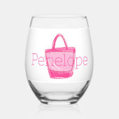 Preppy roze strandtas gepersonaliseerd wijnglas zonder voet (Achterkant)