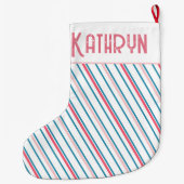 Preppy Roze Streep Meisjes Grote Kerstsok (Achterkant)