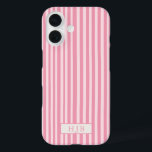 Preppy Roze Streep Monogram  iPhone 16 Hoesje<br><div class="desc">Preppy Roze Streep Monogram Initiaal iPhone 16 Hoesje</div>