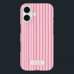 Preppy Roze Streep Monogram  iPhone 16 Hoesje<br><div class="desc">Preppy Roze Streep Monogram Initiaal iPhone 16 Hoesje</div>